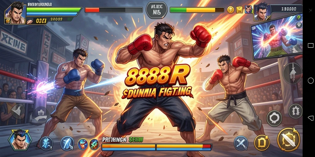 Tampilan pertarungan seru dalam gameplay 888R dengan karakter khas.