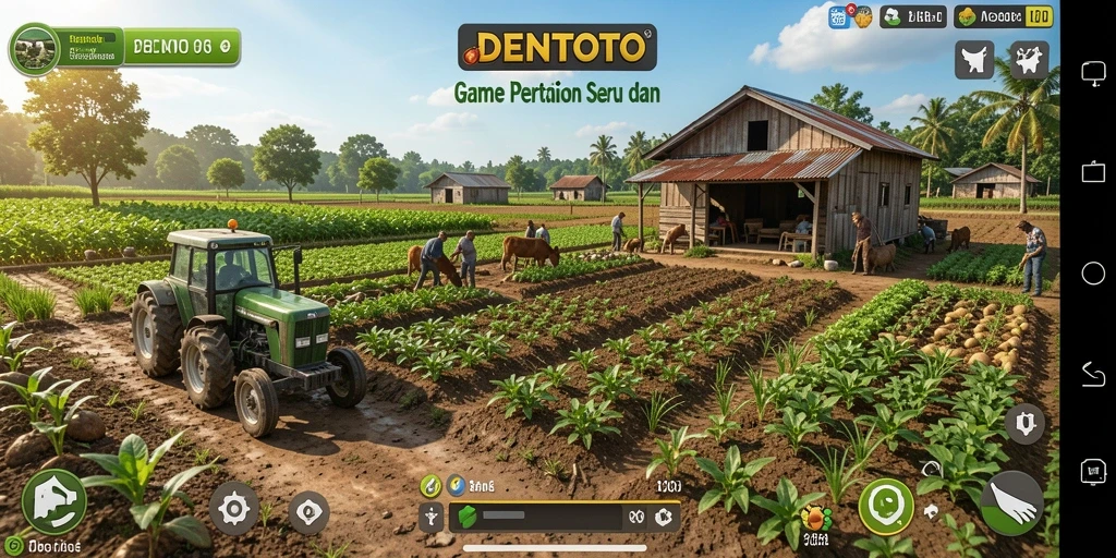 Tampilan gameplay DENTOTO yang menarik dengan aktivitas bertani.