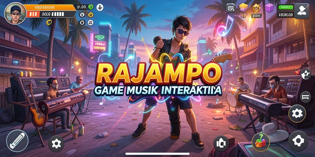 Tampilan gameplay RAJAMPO yang menarik dengan interaksi musik.